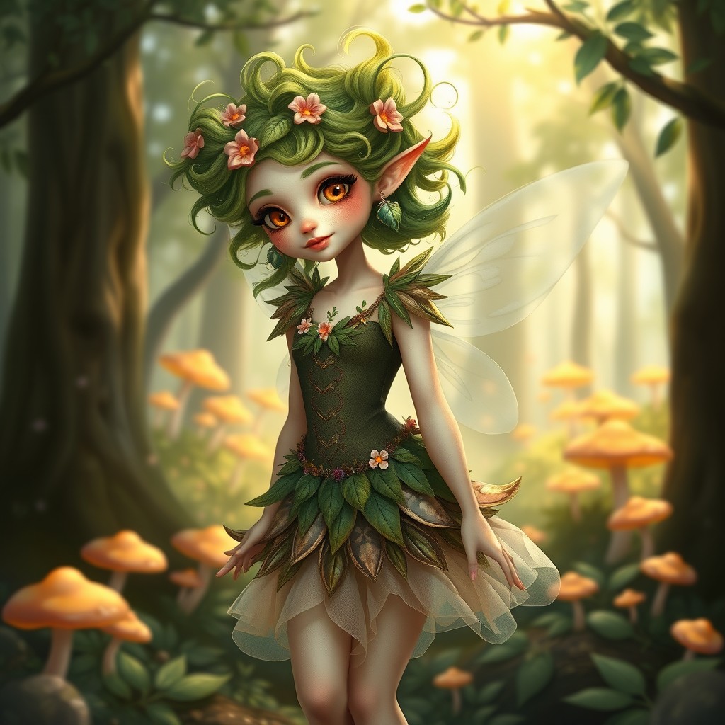 A whimsical and enchanting depiction of a puck girl, celebrating the spirit of playful mischief and charm