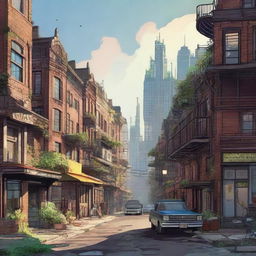 A beautiful, highly detailed landscape wallpaper featuring the urban exploration of Blockhouse City, with intricate buildings and vibrant city life.