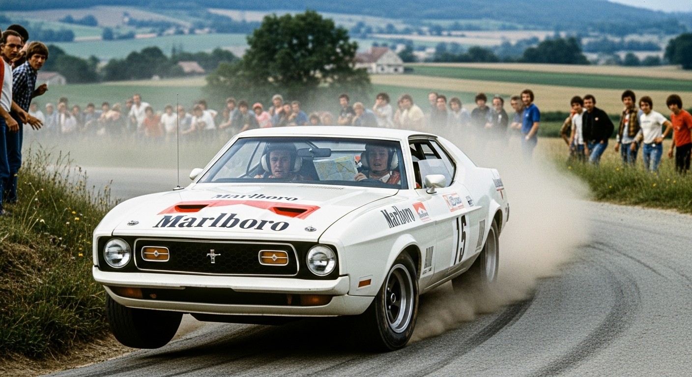 Vintage 1973 Ford Mustang Rally Car Racing in 1977