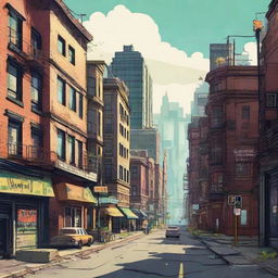 A beautiful, highly detailed landscape wallpaper featuring the urban exploration of Blockhouse City, with intricate buildings and vibrant city life.