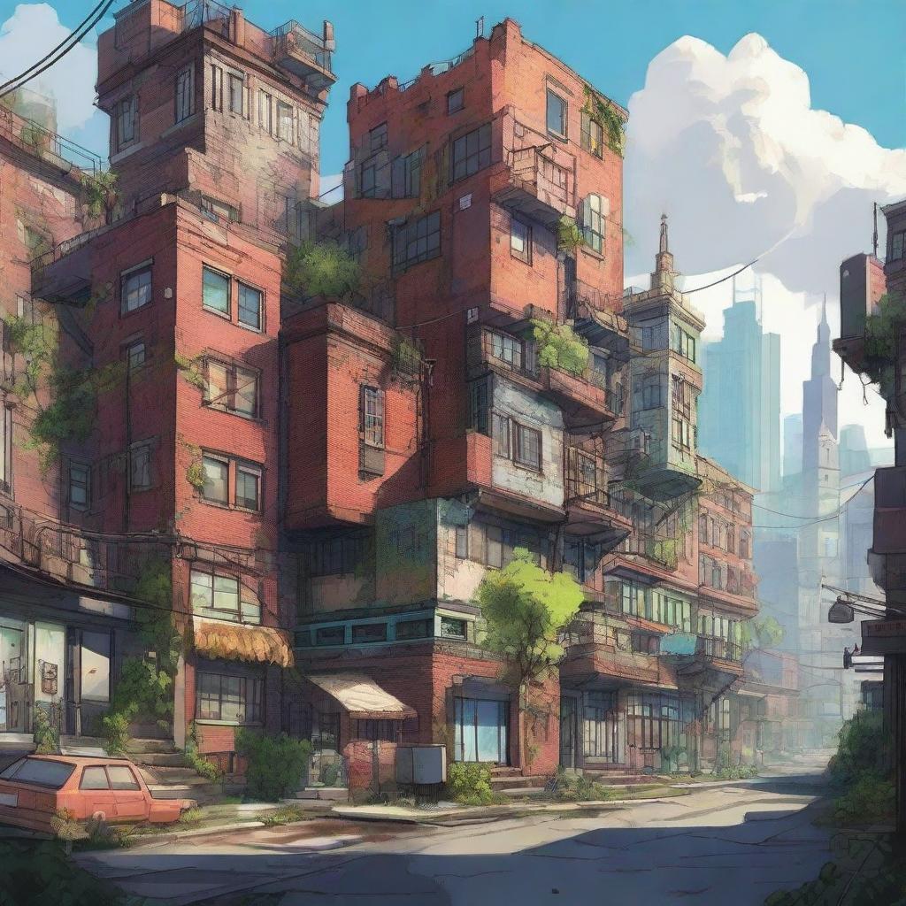 A beautiful, highly detailed landscape wallpaper featuring the urban exploration of Blockhouse City, with intricate buildings and vibrant city life.