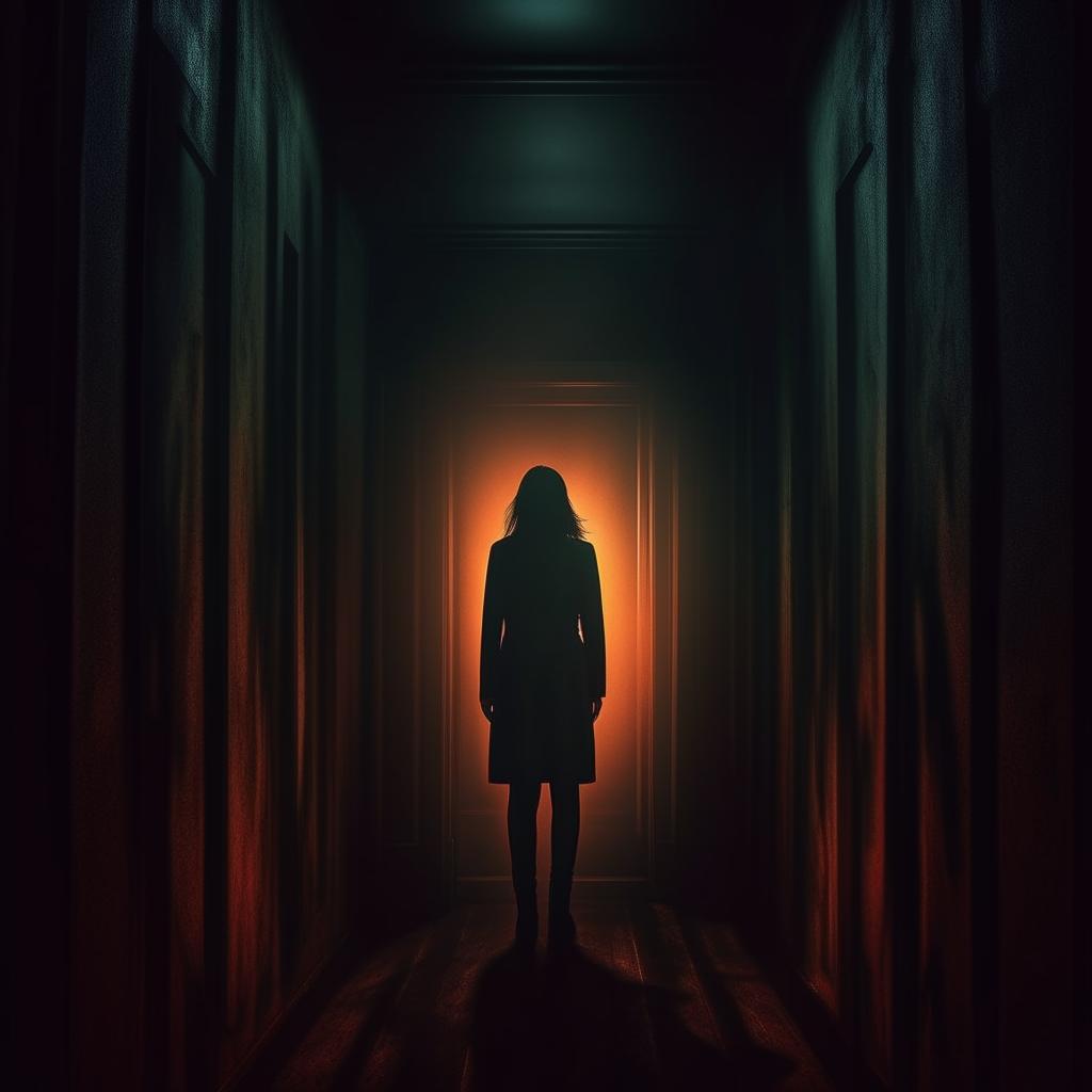 Design a suspense thriller book cover with the title 'Whispers in the Dark'. Make use of dark, shadowy visuals and a dramatic, bold title to create a sense of danger and intrigue.