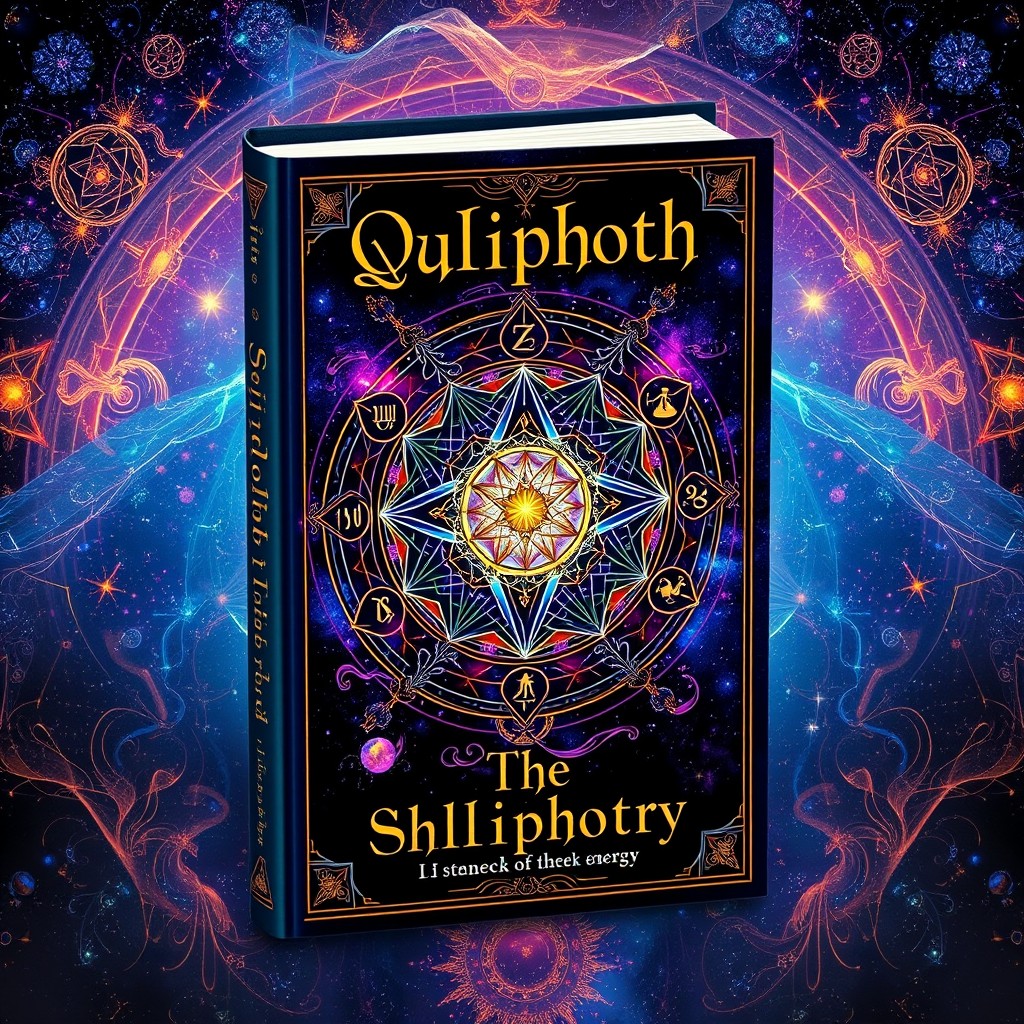 A mystical book cover merging astrology and the Qliphoth with themes of shakti energy
