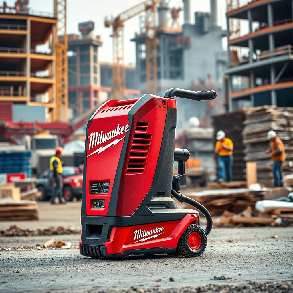A realistic depiction of a Milwaukee brand battery-powered slush machine, showcasing the sleek and rugged design typical of Milwaukee tools