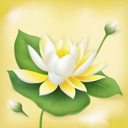 A bright yellow background featuring a delicate white lotus.