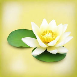 A bright yellow background featuring a delicate white lotus.