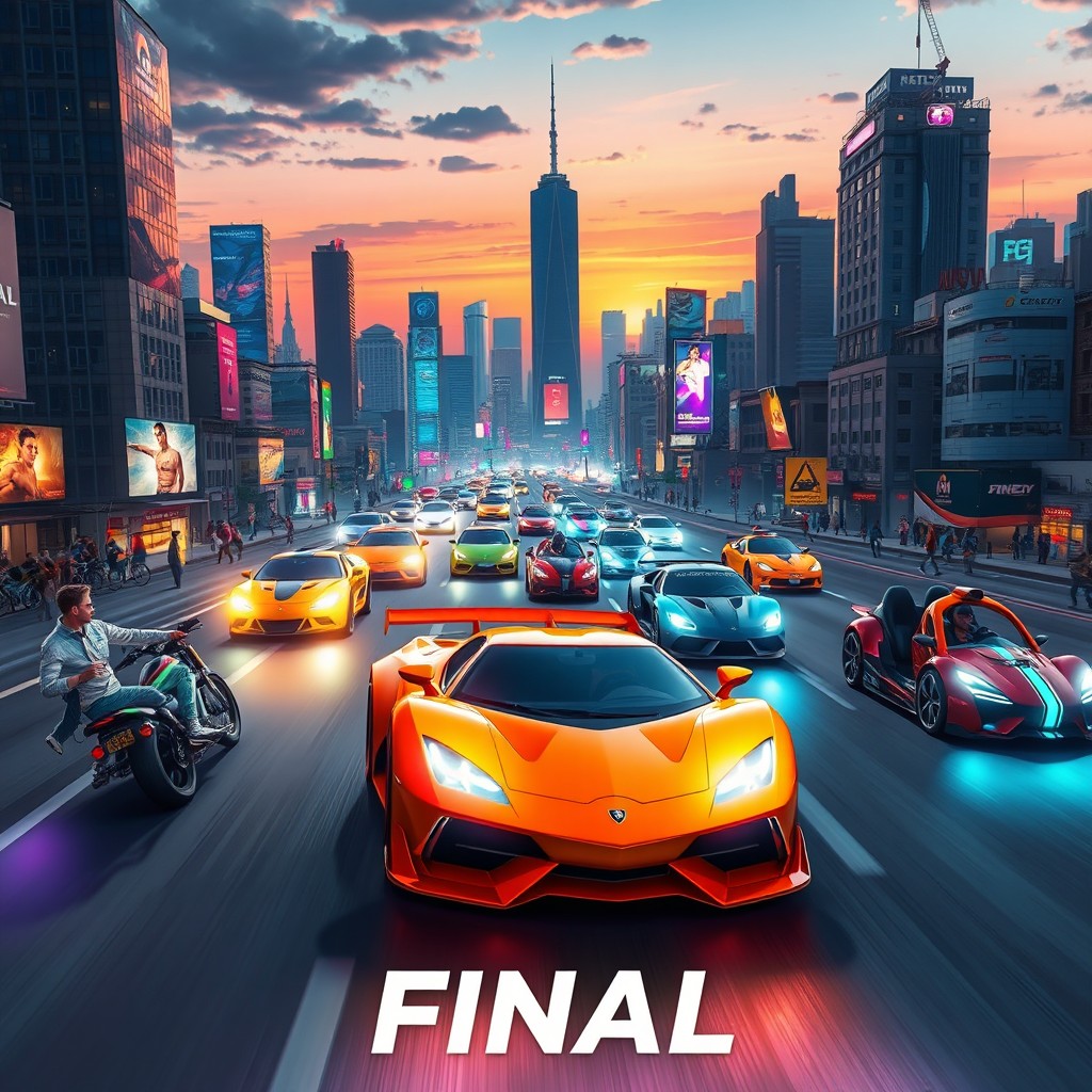 An action-packed scene from a FiveM server called 'Final', showcasing a vibrant cityscape at night