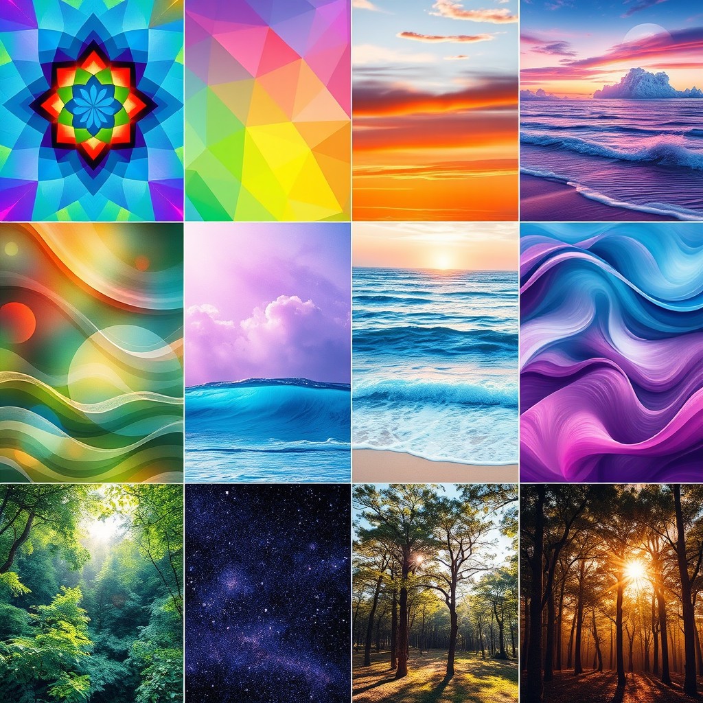 A collection of vibrant and visually striking backgrounds that range from abstract patterns to lush natural landscapes