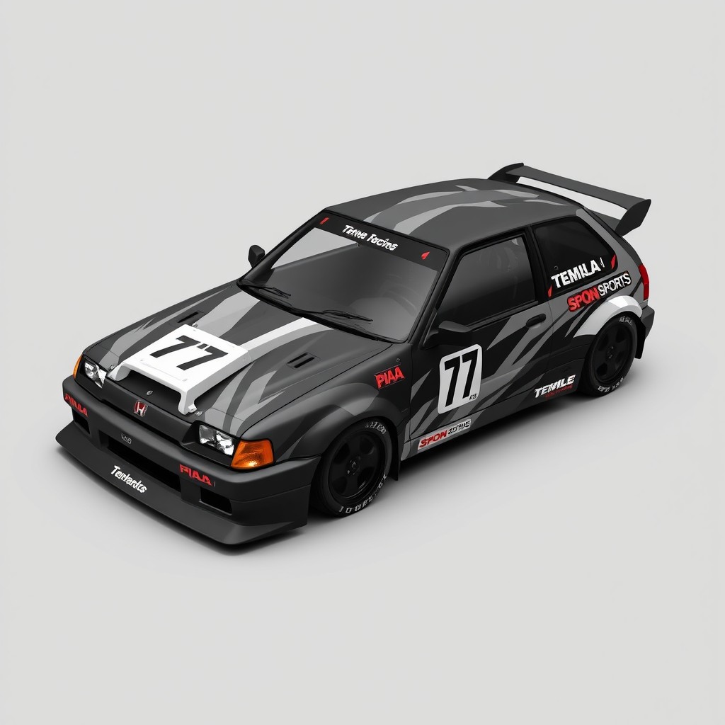 Create a wrap design project for a 1990 Honda Civic Hatchback, with a focus on motorsport aesthetics
