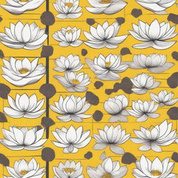 Tile pattern design on a bright yellow background featuring white lotuses.