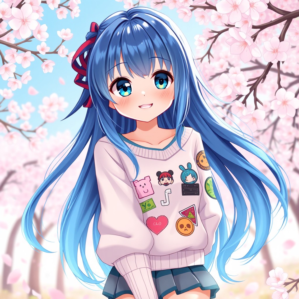 A captivating digital art illustration of a blue-haired anime girl