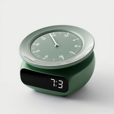 A unique design of a watch that resembles a saucer, featuring a round plate with a green base