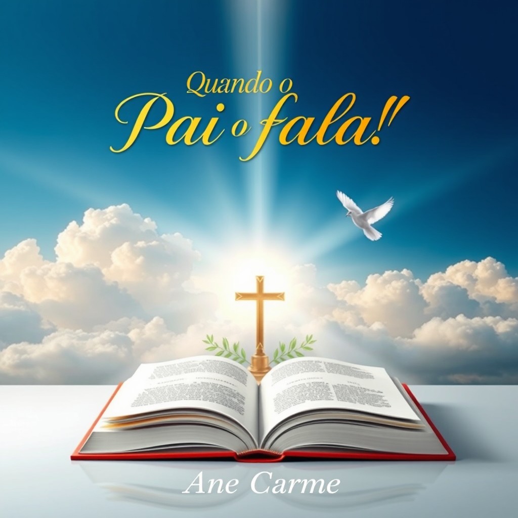 A captivating book cover design for 'Quando o Pai fala!' by Ane Carme, focusing on themes of religion and spirituality