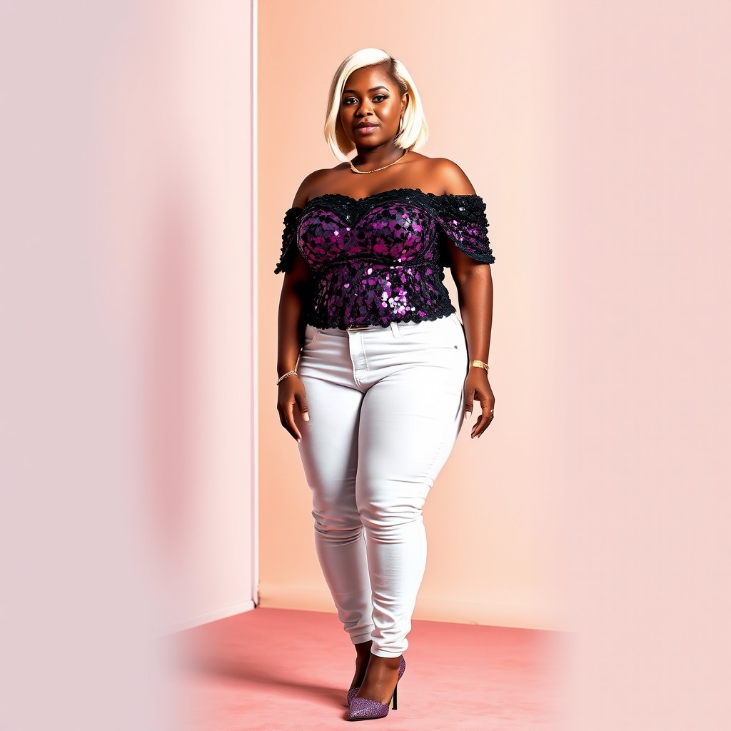 A beautiful 26-year-old ebony Creole woman standing confidently with a height of 5'4"