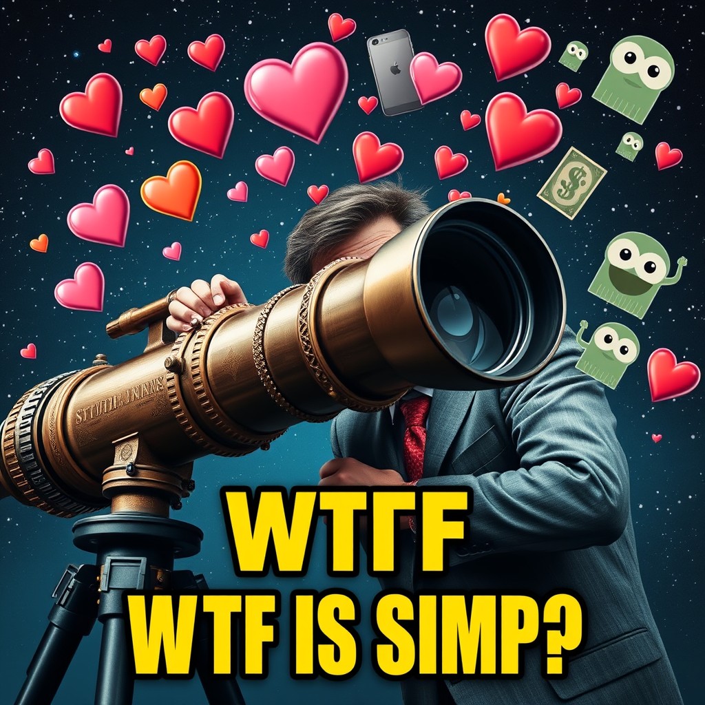 A dramatic scene featuring a host looking intently into a large telescope with a shocked expression on their face