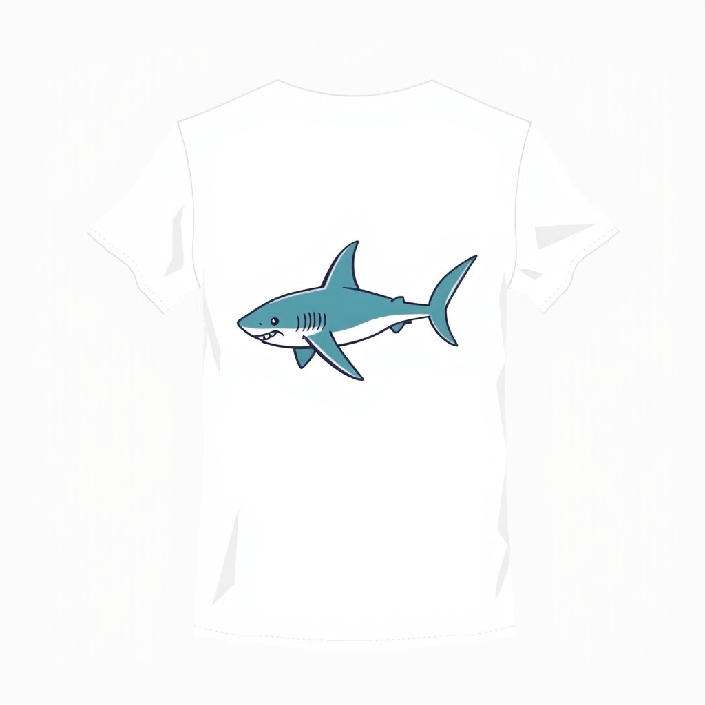 A stylish t-shirt design featuring a small, artistic print of a shark on the back