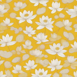 A pattern of numerous delicate white lotuses on a bright yellow cotton cloth.