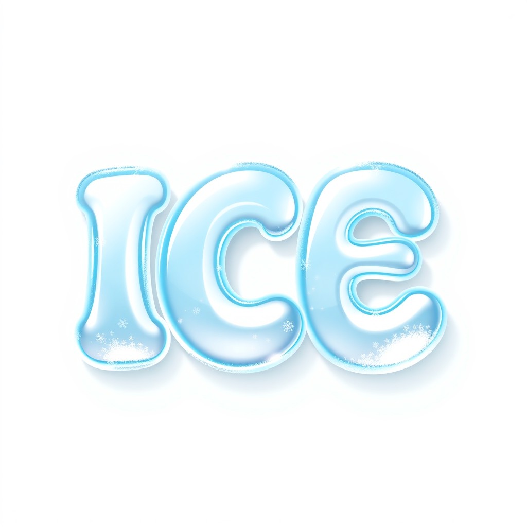 The phrase 'ICE' in vibrant, playful bubble letters, designed to look soft and rounded