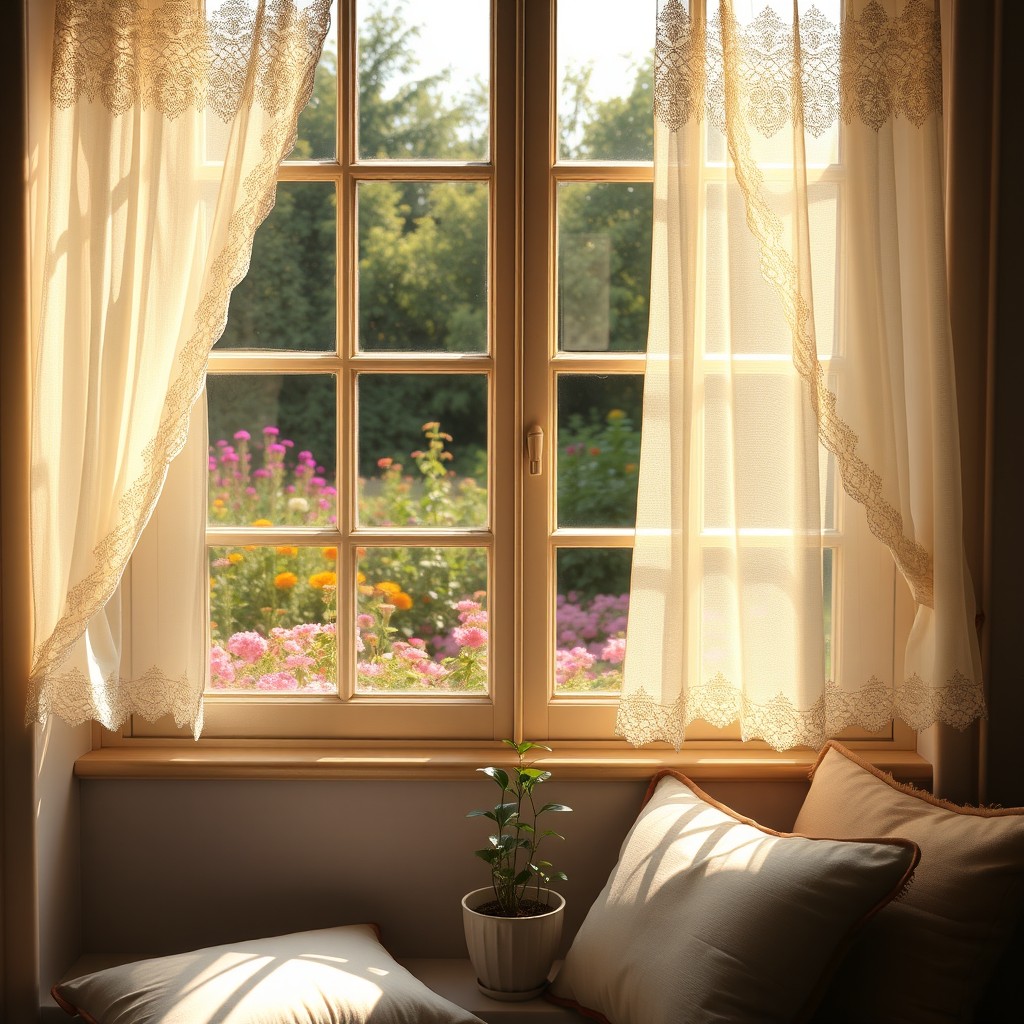 A beautiful and serene windowsill scene that embodies the idea of the 'soul window'