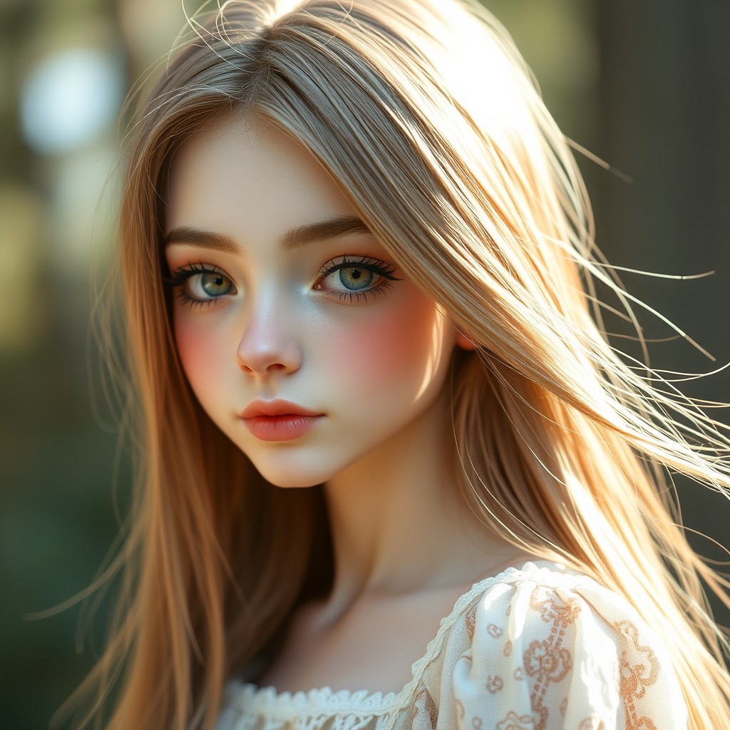 A tall, slender girl, about 170 cm in height, with long hair flowing elegantly