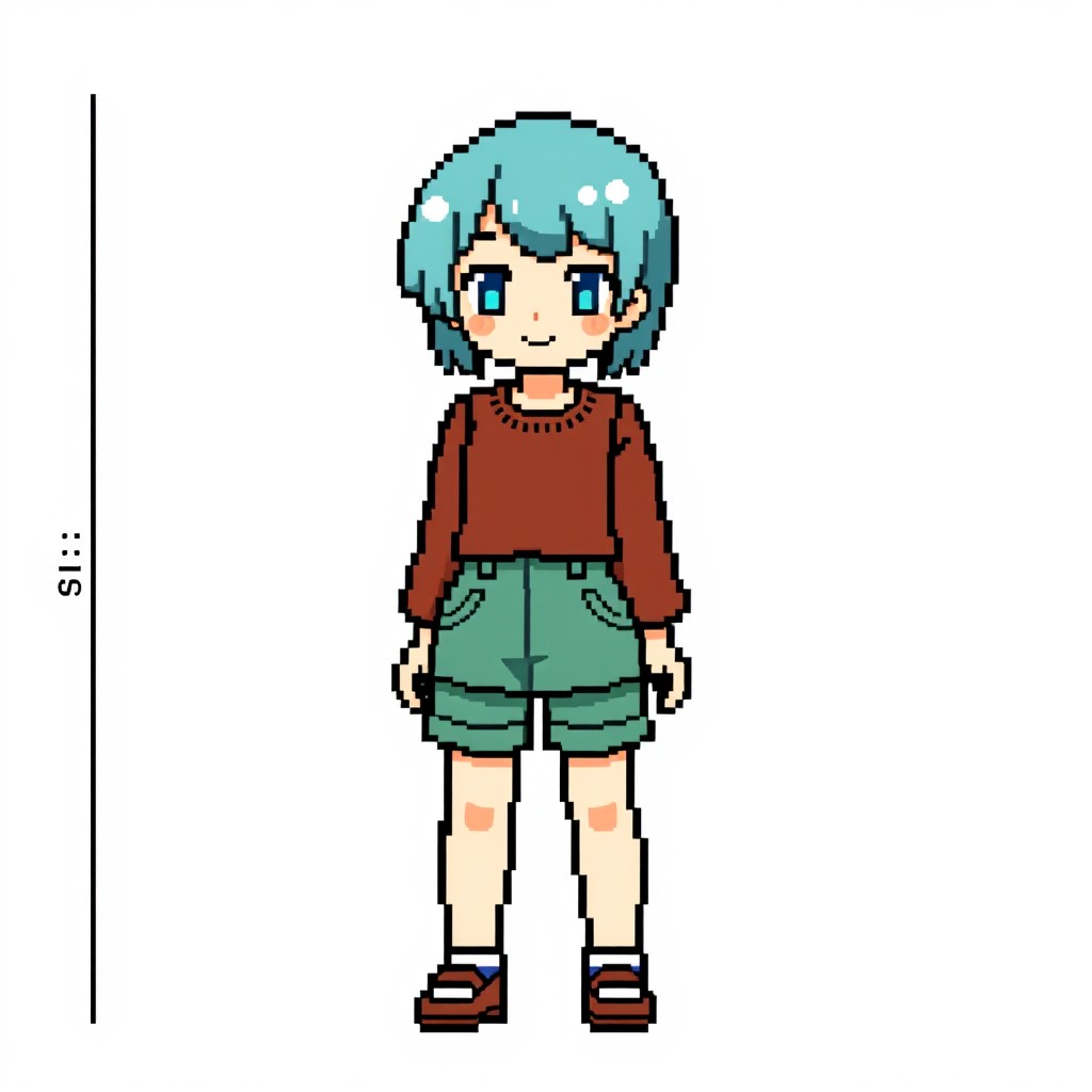 A pixel art character model designed in the anime style, featuring a basic outfit, without hair
