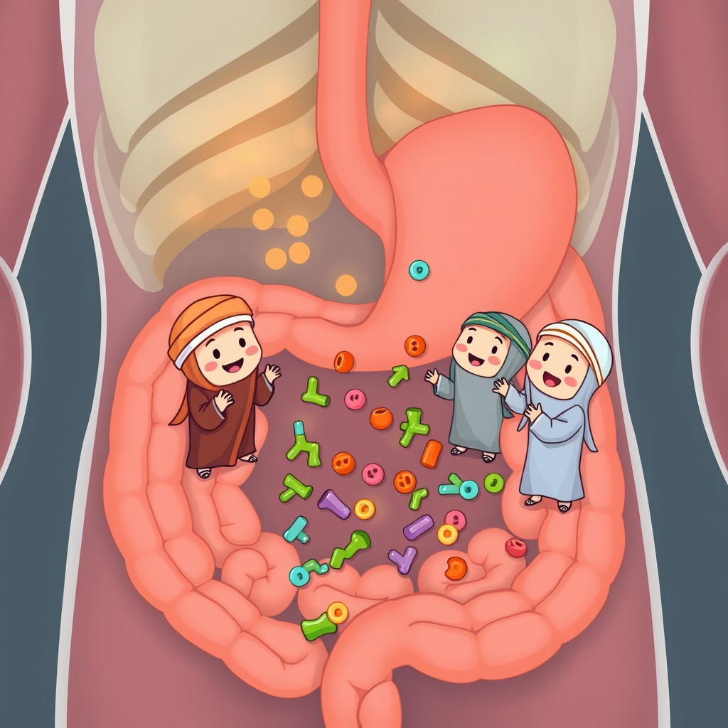 An educational cartoon illustration depicting enzymes as tiny, friendly helpers inside the human body