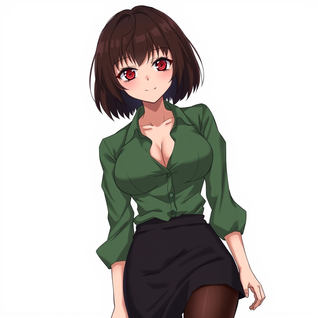 An anime illustration of a young woman inspired by Harusaki Nodoka from Hololive, featuring short dark brown hair styled similarly to Nodoka