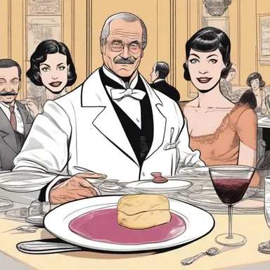 In the comic book, the main character serves pate de foie gras at a fancy dinner party.