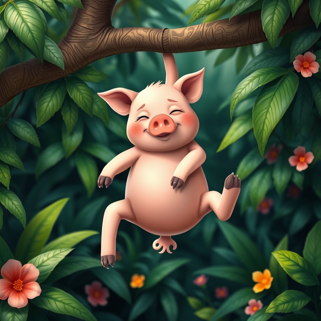 A whimsical blend of a pig and a sloth, showcasing a charming and humorously slow creature
