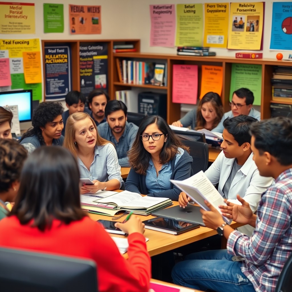 An educational scene depicting media and information literacy
