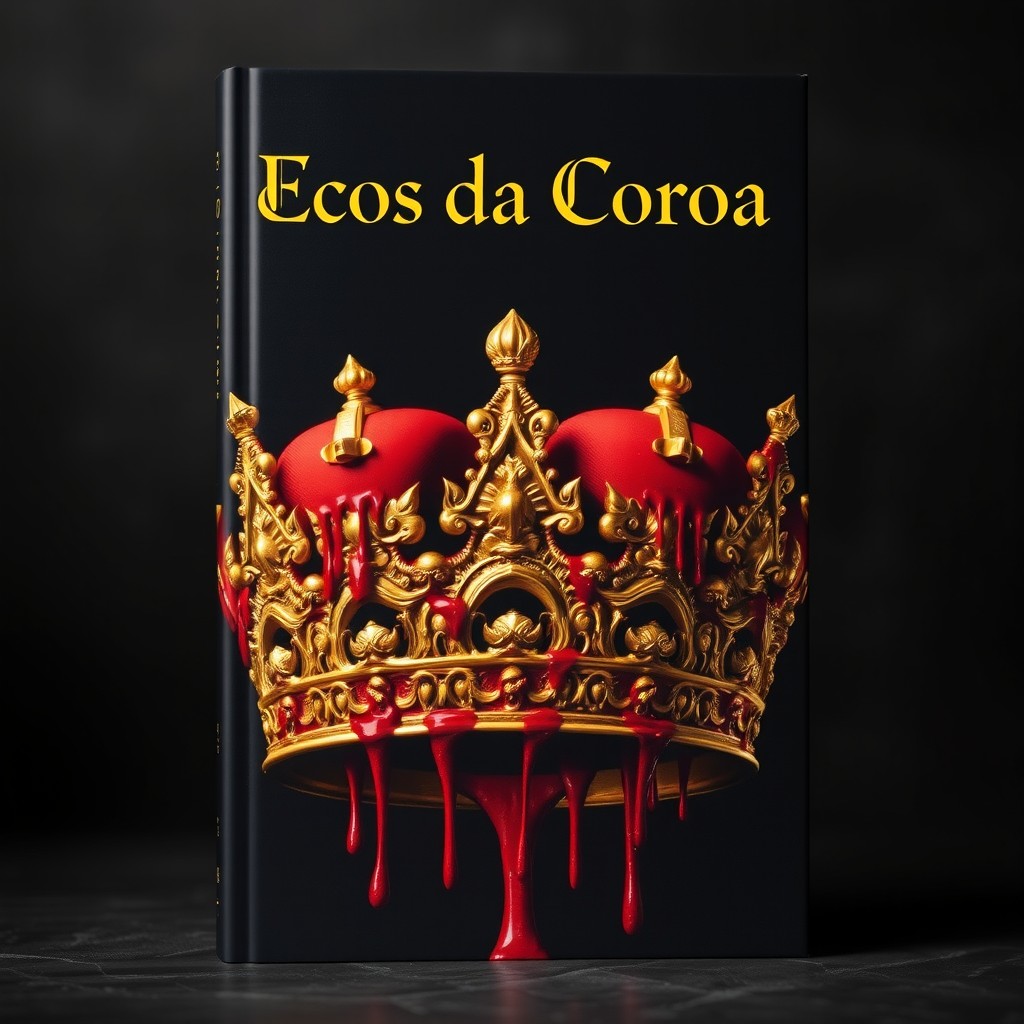 A book cover featuring a striking golden crown, intricately designed and covered in blood that takes the form of anguished screams