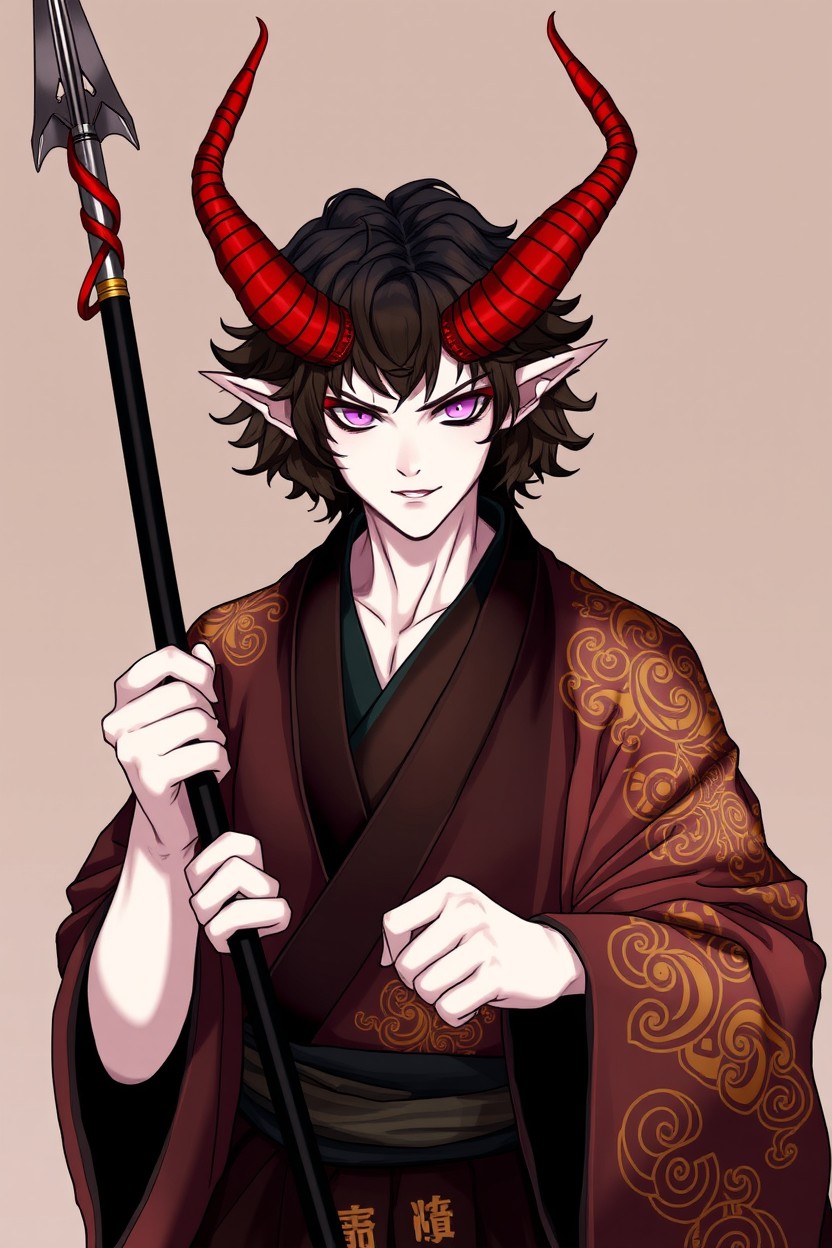A character in its awakened form as a male demon