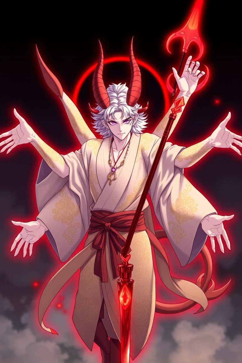 A character in its awakened form as a male demon