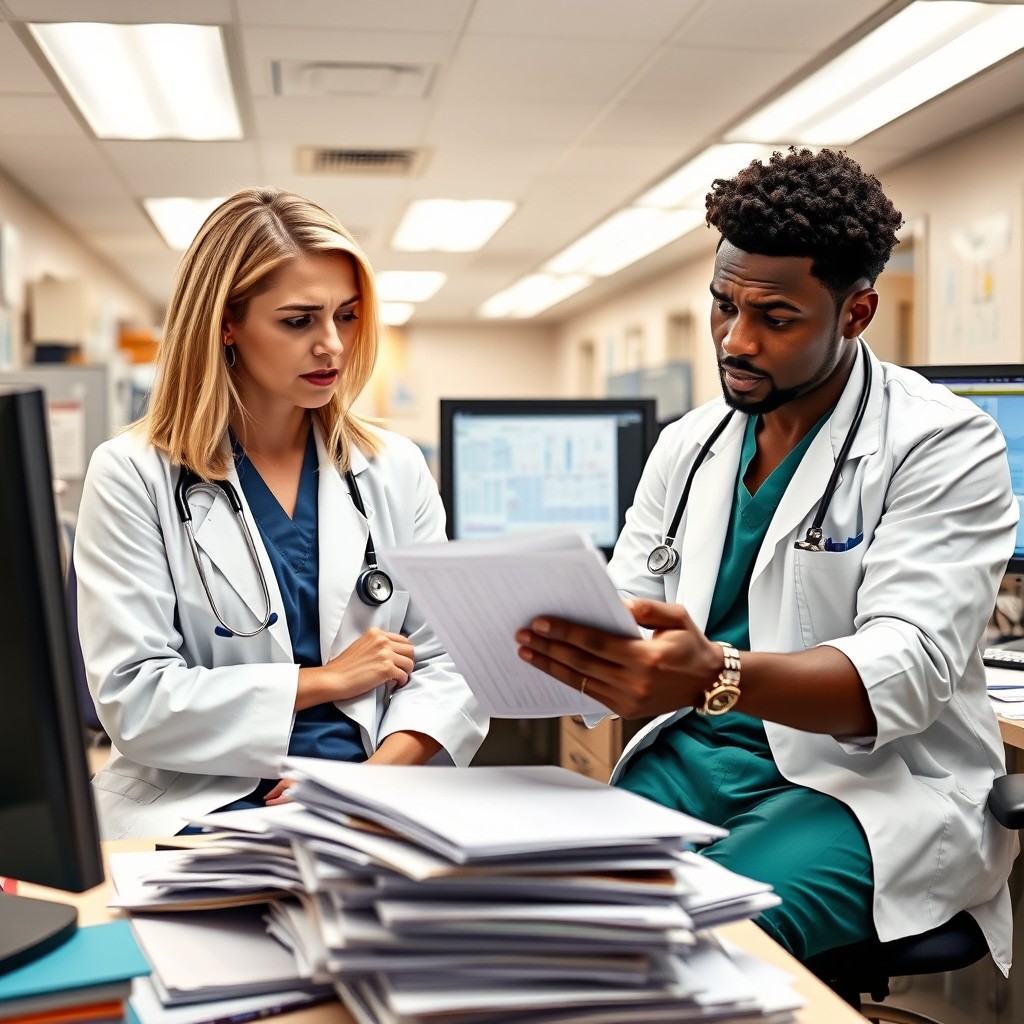 Doctor Duo in a Hectic Hospital Office