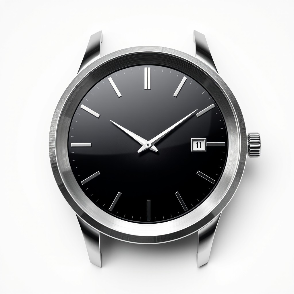 A sleek and stylish watch face design featuring a contemporary look with a brushed silver finish