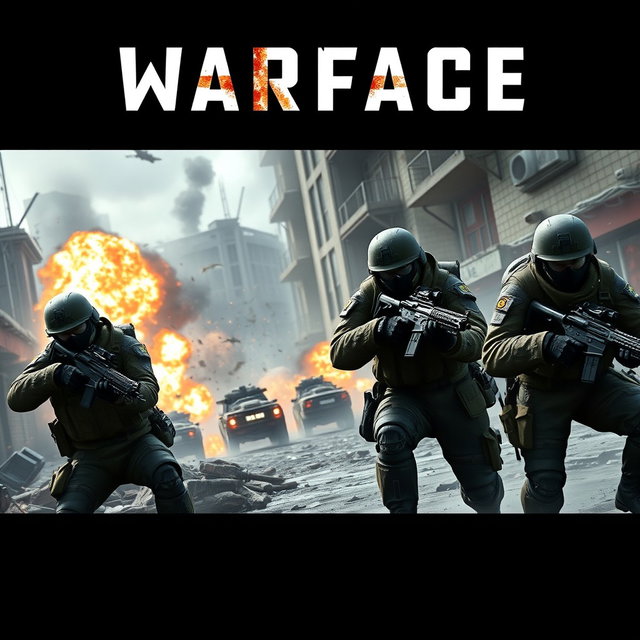 A dynamic and eye-catching YouTube thumbnail for the video game Warface, featuring intense military action