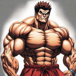 Generate an image of Yujiro Hanma from Baki with a very muscled body in a realistic art style