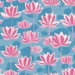 A cloth design featuring a pattern of numerous pink lotuses against a sky blue background.