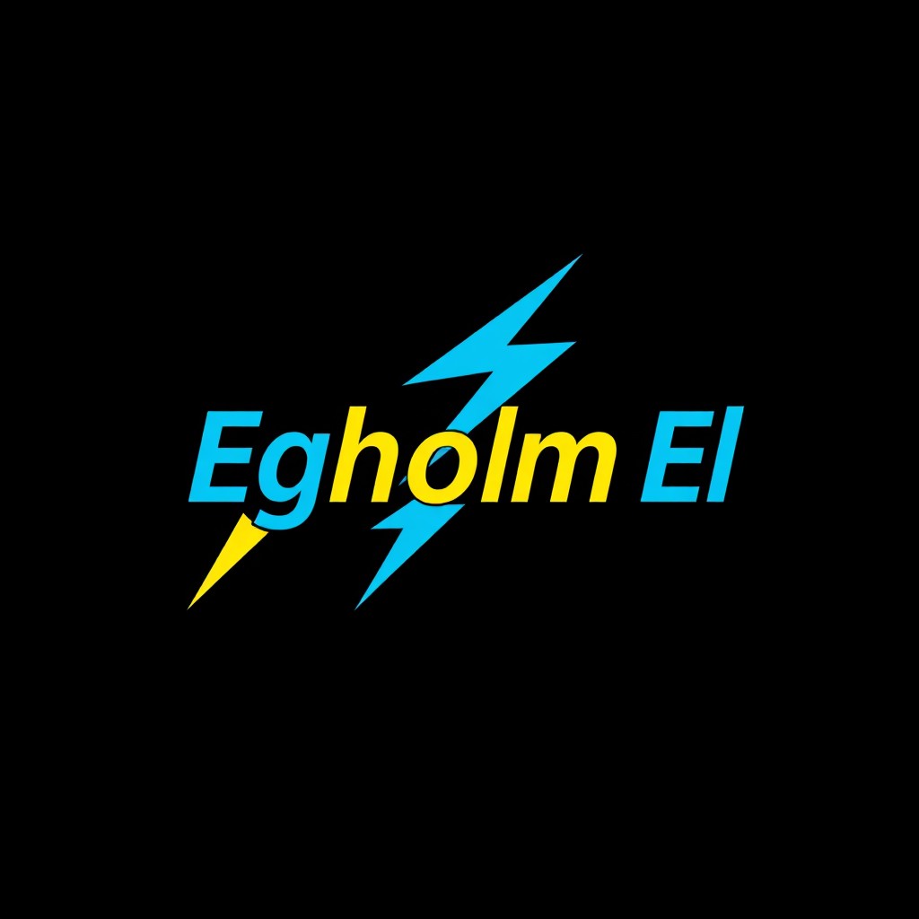 A professional logo design for the electrician company "Egholm El" featuring a stylized lightning bolt integrated into the company name