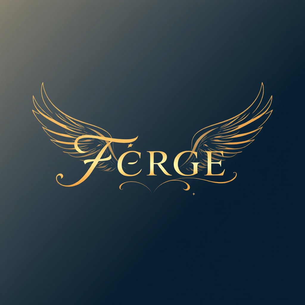 A divine style logo for a clothing brand named FÉRGE, featuring elegant wings incorporated into the design