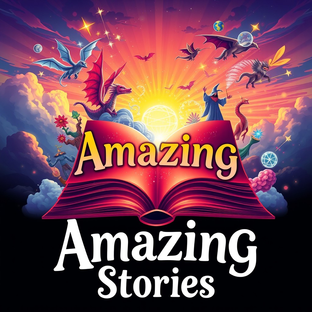 A captivating and colorful YouTube channel banner for an Amazing Stories themed channel