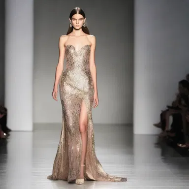 The designer's new collection features sporadically placed sequins on the gown, adding a touch of glamour.