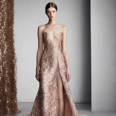 The designer's new collection features sporadically placed sequins on the gown, adding a touch of glamour.
