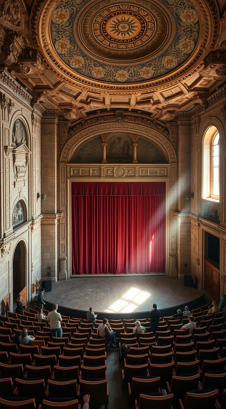 An historic old theatre in Lebanon, featuring stunning architectural details with ancient stone walls adorned with intricate carvings