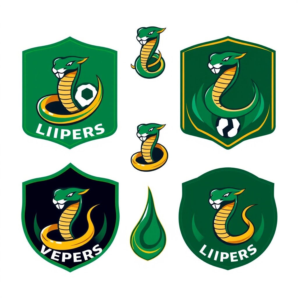 A series of logos for a women's soccer team badge, each featuring a small, elegantly designed viper