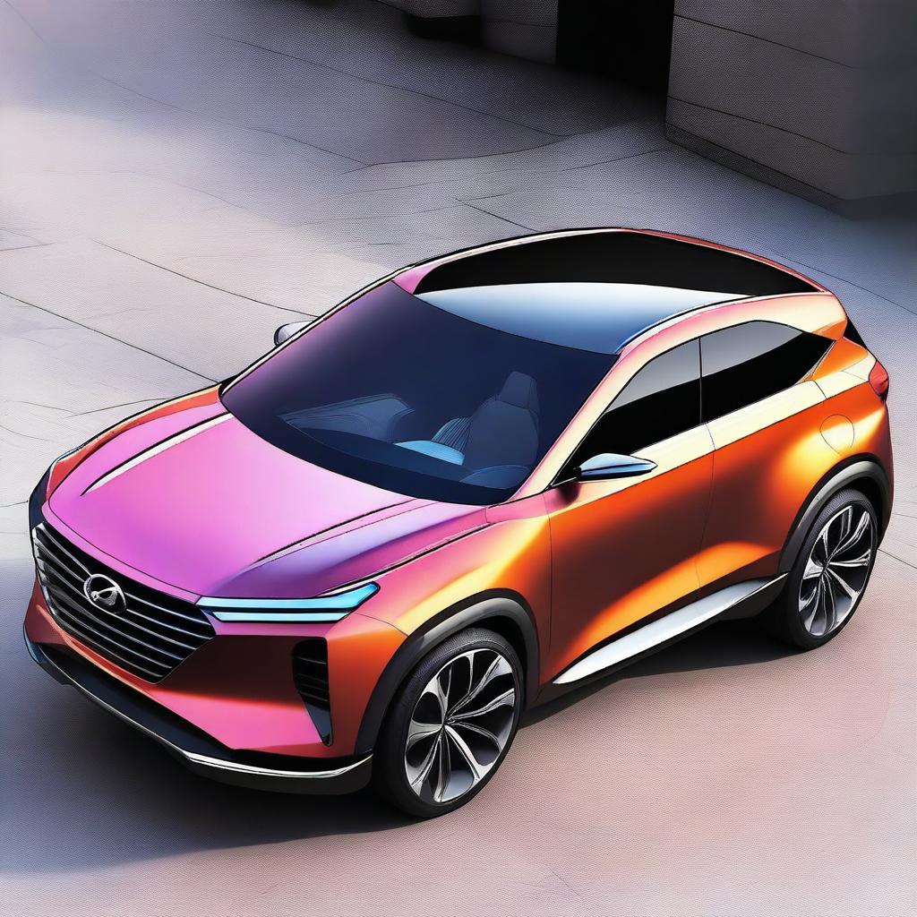 Envision a high-quality digital art piece of a futuristic Hyundai CUV concept design