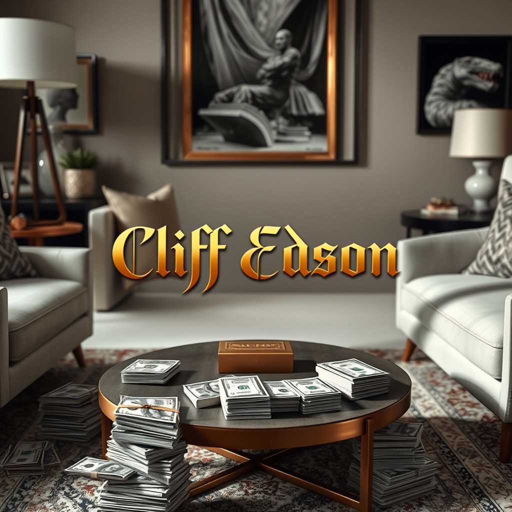 A logo design for 'Cliff Edson' featuring elegant golden lettering on a white powdery background
