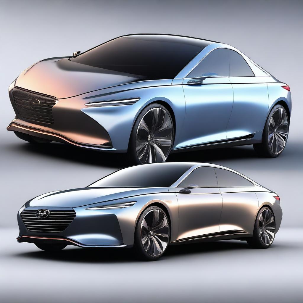 Visualize a piece of high-quality digital art depicting a futuristic Hyundai sedan concept design