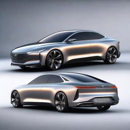 Visualize a piece of high-quality digital art depicting a futuristic Hyundai sedan concept design