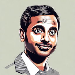 A high-quality, digital portrait of Aziz Ansari